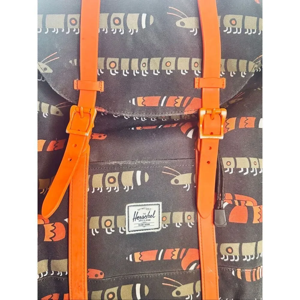 Herschel Supply Co Caterpillar Print Backpack Little America Style Black Orange